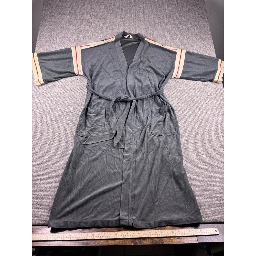 Christian Dior Monsieur Velour Robe Gray Striped Sleeves Loungewear OS